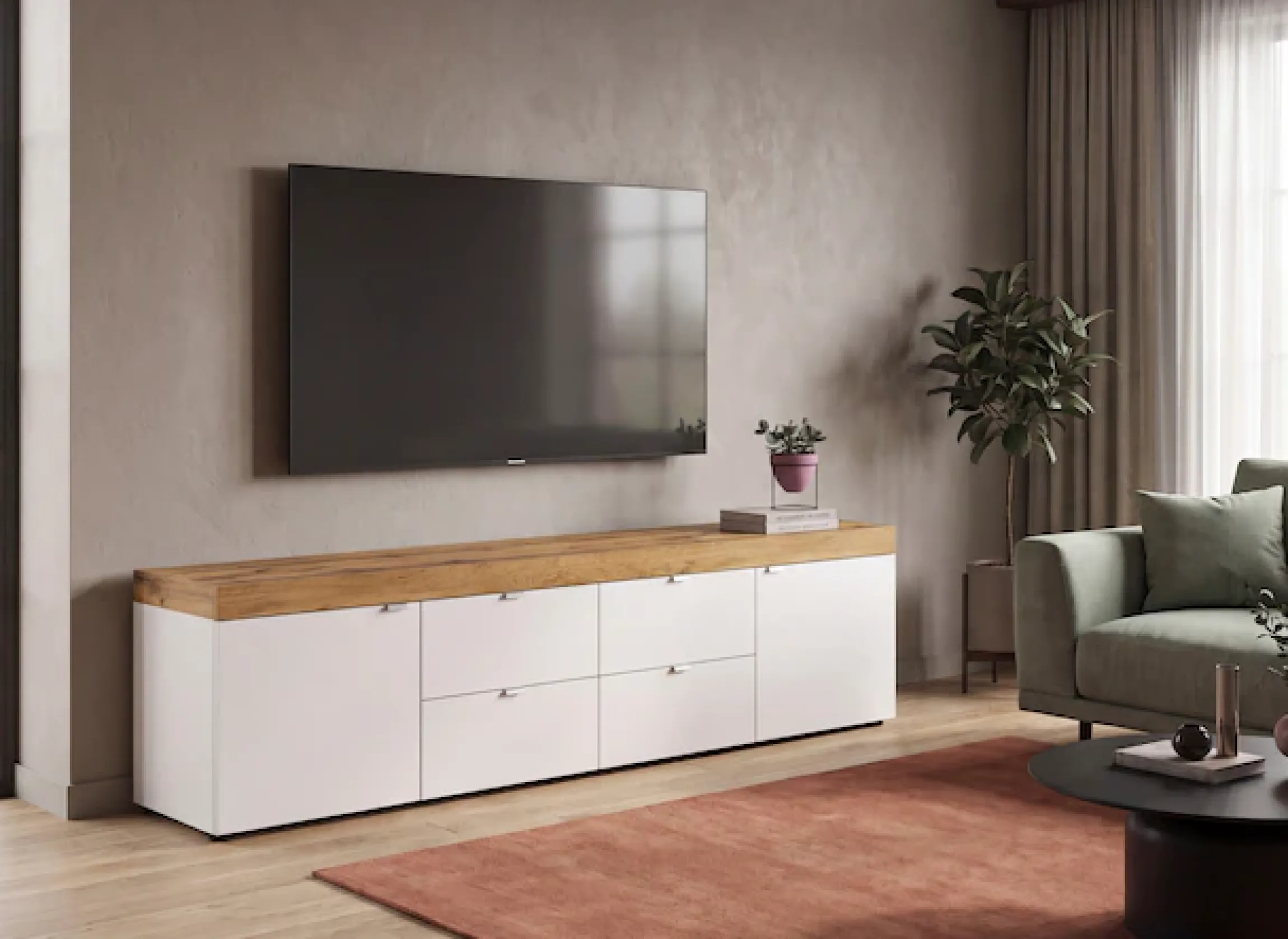 OTTO home Lowboard »MAMBO II, Breite 200 cm, 2 Türen, 4 Schubkästen, 4 Fächer« 1 Stk. tlg. Lowboard, TV Unterschrank, TV-Schrank, Wohnzimmer
