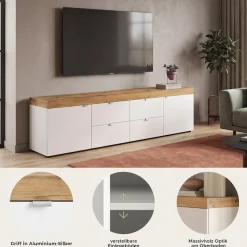 OTTO home Lowboard »MAMBO II, Breite 200 cm, 2 Türen, 4 Schubkästen, 4 Fächer« 1 Stk. tlg. Lowboard, TV Unterschrank, TV-Schrank, Wohnzimmer