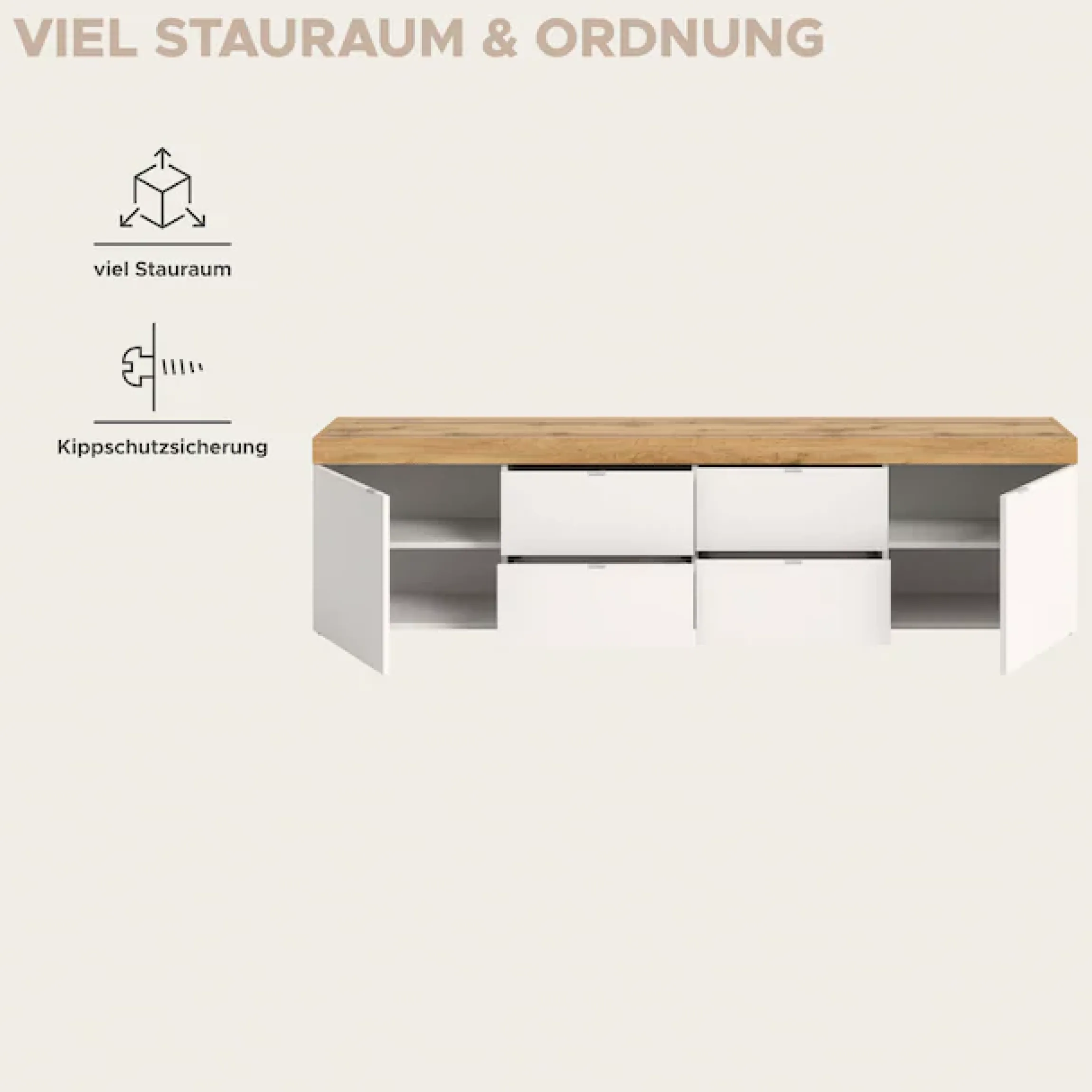 OTTO home Lowboard »MAMBO II, Breite 200 cm, 2 Türen, 4 Schubkästen, 4 Fächer« 1 Stk. tlg. Lowboard, TV Unterschrank, TV-Schrank, Wohnzimmer