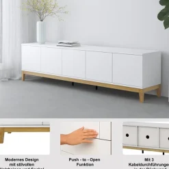 OTTO home Lowboard »Maryd« TV-Kommode mit Kabeldurchführung, Push-to-Open Funktion, Breite 200 cm