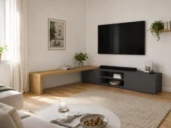 OTTO home Lowboard »New Garda,Lowboard mit Aufsatz,TV-Board mit Ausatz,TV-Schrank-Tv Bank« 1 Stk. tlg. Breite verstellbar v. 183 bis 310 cm,2 Klappenund L-Förmiger Aufsatz