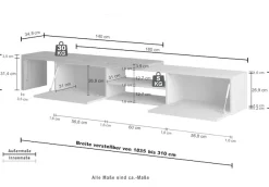 OTTO home Lowboard »New Garda,Lowboard mit Aufsatz,TV-Board mit Ausatz,TV-Schrank-Tv Bank« 1 Stk. tlg. Breite verstellbar v. 183 bis 310 cm,2 Klappenund L-Förmiger Aufsatz