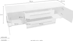 OTTO home Lowboard »Piano TV-Kommode in Breite 165 oder 180 cm mit Soft-Close-Funktion« Hochglanz UV-lackiert, Br 180 cm mit versch. Tür- und Schubkastenmaße