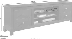 OTTO home Lowboard »Rauna, TV-Bank, TV-Kommode, Landhausstil« Breite 200 cm, FSC®-zertifiziertes Massivholz, Kiefer