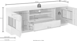 OTTO home Lowboard »Ribe,160cm breit,55cm hoch,Oberplatte massiv« Oberplatte Massivholz,schwarze Metall Griffe,2 Türen mit Glaseinsatz