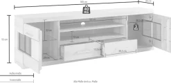 OTTO home Lowboard »Ribe,180cm breit, Fronten Massivholz,6 Fächer,Kabeldurchführung« Korpus Holzwerkstoff,Glaseinsatz aus gehärtetem Glas,Böden versetzbar