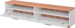 OTTO home Lowboard »Ribe,140cm breit,38cm hoch mit 2 Klappen,Oberplatte aus Massivholz« Oberplatte Kernbuche massiv,schwarze Metall Griffe