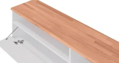 OTTO home Lowboard »Ribe,140cm breit,38cm hoch mit 2 Klappen,Oberplatte aus Massivholz« Oberplatte Kernbuche massiv,schwarze Metall Griffe