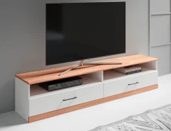 OTTO home Lowboard »Ribe,140cm breit,38cm hoch mit 2 Klappen,Oberplatte aus Massivholz« Oberplatte Kernbuche massiv,schwarze Metall Griffe