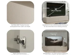 OTTO home Lowboard »Rio, 245 cm breit, 47 cm tief, 4 Türen mit geriffelten MDF Fronten« geriffelte MDF-Fronten, geeignet für bis zu 98-Zoll-TV, viel Stauraum