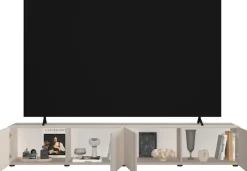 OTTO home Lowboard »Rio, 245 cm breit, 47 cm tief, 4 Türen mit geriffelten MDF Fronten« geriffelte MDF-Fronten, geeignet für bis zu 98-Zoll-TV, viel Stauraum