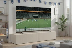 OTTO home Lowboard »Rio, 245 cm breit, 47 cm tief, 4 Türen mit geriffelten MDF Fronten« geriffelte MDF-Fronten, geeignet für bis zu 98-Zoll-TV, viel Stauraum