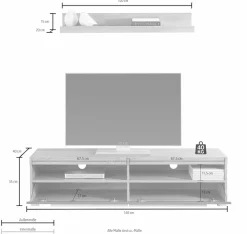 OTTO home Lowboard »Roger,Breite 140 cm, stilvolle TV-Kommode, inclusive Wandboard« TV-Schrank mit viel Stauraum, TV-Board, 2 Klappen