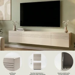 OTTO home Lowboard »SPIAGGIA, 3-teiliges Set, Breite 180cm, stehend & hängend montierbar« TV-Möbel, TV-Schrank, TV-Lowboard, Mediaboard