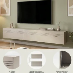 OTTO home Lowboard »SPIAGGIA, 3-teiliges Set, Breite 225cm, stehend & hängend montierbar« TV-Möbel, TV-Schrank, TV-Lowboard, Mediaboard
