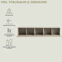 OTTO home Lowboard »SPIAGGIA, 3-teiliges Set, Breite 225cm, stehend & hängend montierbar« TV-Möbel, TV-Schrank, TV-Lowboard, Mediaboard