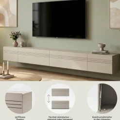 OTTO home Lowboard »SPIAGGIA, 4-teiliges Set, Breite 270cm, stehend & hängend montierbar« TV-Möbel, TV-Schrank, TV-Lowboard, Mediaboard