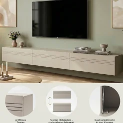 OTTO home Lowboard »SPIAGGIA, 3-teiliges Set, Breite 270cm, stehend & hängend montierbar« TV-Möbel, TV-Schrank, TV-Lowboard, Mediaboard