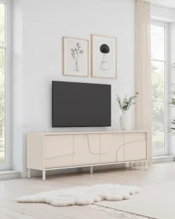 OTTO home Lowboard »Stone, 205 cm breit, 4 Türen, TV-Schrank, TV-Kommode, Medienboard« 3D-Design, Push-to-open, Innenraum großzügig, Füße 14/2 cm wählbar