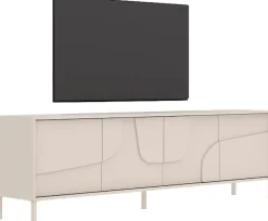 OTTO home Lowboard »Stone, 205 cm breit, 4 Türen, TV-Schrank, TV-Kommode, Medienboard« 3D-Design, Push-to-open, Innenraum großzügig, Füße 14/2 cm wählbar