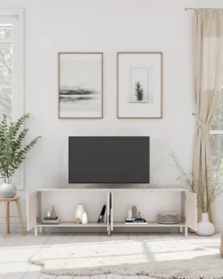 OTTO home Lowboard »Stone, 205 cm breit, 4 Türen, TV-Schrank, TV-Kommode, Medienboard« 3D-Design, Push-to-open, Innenraum großzügig, Füße 14/2 cm wählbar