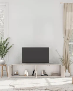 OTTO home Lowboard »Stone, 205 cm breit, 4 Türen, TV-Schrank, TV-Kommode, Medienboard« 3D-Design, Push-to-open, Innenraum großzügig, Füße 14/2 cm wählbar
