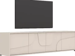 OTTO home Lowboard »Stone, 205 cm breit, 4 Türen, TV-Schrank, TV-Kommode, Medienboard« 3D-Design, Push-to-open, Innenraum großzügig, Füße 14/2 cm wählbar