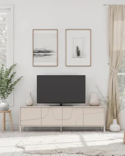OTTO home Lowboard »Stone, 205 cm breit, 4 Türen, TV-Schrank, TV-Kommode, Medienboard« 3D-Design, Push-to-open, Innenraum großzügig, Füße 14/2 cm wählbar