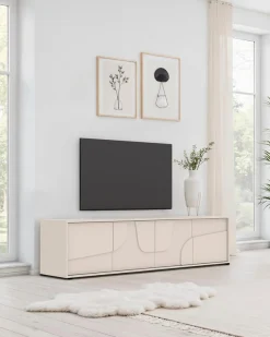 OTTO home Lowboard »Stone, 205 cm breit, 4 Türen, TV-Schrank, TV-Kommode, Medienboard« 3D-Design, Push-to-open, Innenraum großzügig, Füße 14/2 cm wählbar