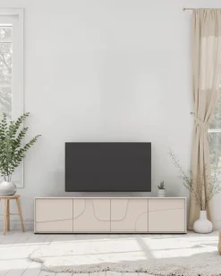OTTO home Lowboard »Stone, 205 cm breit, 4 Türen, TV-Schrank, TV-Kommode, Medienboard« 3D-Design, Push-to-open, Innenraum großzügig, Füße 14/2 cm wählbar