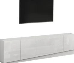 OTTO home Lowboard »VELA, Höhe 60 cm, Breite 225 cm,Design mit schrägen Türen« 1 Stk. tlg. Made in Italy, Hochglanz lackierte Fronten, TV-Board, TV-Kommode