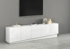 OTTO home Lowboard »VELA, Höhe 60 cm, Breite 225 cm,Design mit schrägen Türen« 1 Stk. tlg. Made in Italy, Hochglanz lackierte Fronten, TV-Board, TV-Kommode