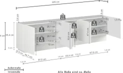 OTTO home Lowboard »VELA, Höhe 60 cm, Breite 225 cm,Design mit schrägen Türen« 1 Stk. tlg. Made in Italy, Hochglanz lackierte Fronten, TV-Board, TV-Kommode