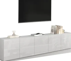OTTO home Lowboard »VELA, Höhe 60 cm, Breite 225 cm,Design mit schrägen Türen« 1 Stk. tlg. Made in Italy, Hochglanz lackierte Fronten, TV-Board, TV-Kommode