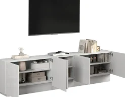 OTTO home Lowboard »VELA, Höhe 60 cm, Breite 225 cm,Design mit schrägen Türen« 1 Stk. tlg. Made in Italy, Hochglanz lackierte Fronten, TV-Board, TV-Kommode