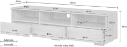 OTTO home Lowboard »VETRO Teilmassiv, Fronten Massivholz, Wohnzimmer, Stauraum,Griffmulde« B/T/H:150/40/40 cm, 3 Schubladen, 3 offene Fächer, kabeldurchführung