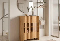 OTTO home Mehrzweckschrank »MURET, multifunktionale Kommode, 4 Fächer und 2 Türen, Lamellenfronten« Maße B/T/H: 60/35,4/87 cm,Kommode mit viel Stauraum, Maße B/T/H: 60/35,4/87 cm