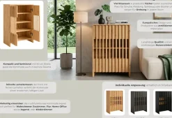 OTTO home Mehrzweckschrank »MURET, multifunktionale Kommode, 4 Fächer und 2 Türen, Lamellenfronten« Maße B/T/H: 60/35,4/87 cm,Kommode mit viel Stauraum, Maße B/T/H: 60/35,4/87 cm