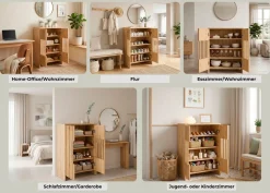 OTTO home Mehrzweckschrank »MURET, multifunktionale Kommode, 4 Fächer und 2 Türen, Lamellenfronten« Maße B/T/H: 60/35,4/87 cm,Kommode mit viel Stauraum, Maße B/T/H: 60/35,4/87 cm