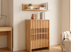 OTTO home Mehrzweckschrank »MURET, multifunktionale Kommode, 4 Fächer und 2 Türen, Lamellenfronten« Maße B/T/H: 60/35,4/87 cm,Kommode mit viel Stauraum, Maße B/T/H: 60/35,4/87 cm