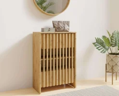 OTTO home Mehrzweckschrank »MURET, multifunktionale Kommode, 4 Fächer und 2 Türen, Lamellenfronten« Maße B/T/H: 60/35,4/87 cm,Kommode mit viel Stauraum, Maße B/T/H: 60/35,4/87 cm