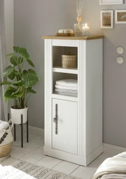 OTTO home Midischrank »WESTMINSTER, Badschrank im Landhausstil, Schrank mit Metallgriffen« in 2 Farben verfügbar, mit offenen Fächern und Stauraum