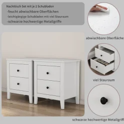 OTTO home Nachtkommode »Borkum Sideboard Anrichte mit 6 Schubladen Landhaus weiß« Set, 2 Schränke im Set, schwarze Griffe aus Metall,Nachttisch Set mit je 2 Schubladen , Beistelltisch