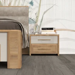 OTTO home Nachtkommode »Gala, beige hochglänzend UV lackiert und melaminbeschichtet, kratzfest« Soft-Close Funktion, Maße: B/T/H 57/41/41cm,mit 2 Schubladen, klassische Rahmenoptik, FSC-zertifiziert