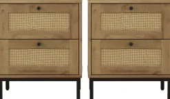 OTTO home Nachtkommode »Motala Schlafzimmerschrank Garderobe Boho Eichen-Design« Set, 2 Schränke im Set - Eichen-Design mit schwarzen Griffen,Nachttisch Set mit je 2 Schubladen mit wiener Geflecht optik