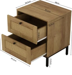 OTTO home Nachtkommode »Motala Schlafzimmerschrank Garderobe Boho Eichen-Design« Set, 2 Schränke im Set - Eichen-Design mit schwarzen Griffen,Nachttisch Set mit je 2 Schubladen mit wiener Geflecht optik