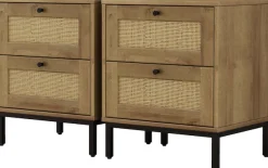 OTTO home Nachtkommode »Motala Schlafzimmerschrank Garderobe Boho Eichen-Design« Set, 2 Schränke im Set - Eichen-Design mit schwarzen Griffen,Nachttisch Set mit je 2 Schubladen mit wiener Geflecht optik