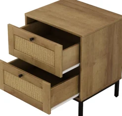 OTTO home Nachtkommode »Motala Schlafzimmerschrank Garderobe Boho Eichen-Design« Set, 2 Schränke im Set - Eichen-Design mit schwarzen Griffen,Nachttisch Set mit je 2 Schubladen mit wiener Geflecht optik