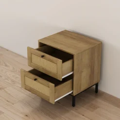 OTTO home Nachtkommode »Motala Schlafzimmerschrank Garderobe Boho Eichen-Design« Set, 2 Schränke im Set - Eichen-Design mit schwarzen Griffen,Nachttisch Set mit je 2 Schubladen mit wiener Geflecht optik
