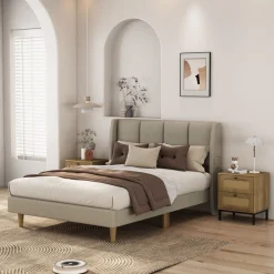 OTTO home Nachtkommode »Motala Schlafzimmerschrank Garderobe Boho Eichen-Design« Set, 2 Schränke im Set - Eichen-Design mit schwarzen Griffen,Nachttisch Set mit je 2 Schubladen mit wiener Geflecht optik